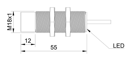 Czujnik indukcyjny M18 dla spawalnictwa 55 mm przewód 2m NPN NC Sn = 8 mm