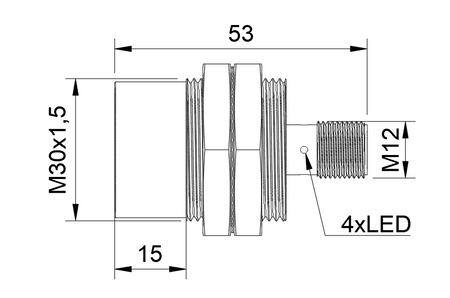 NMF30133 - 5 - Inductive sensor M30 Metal face 53 mm connector M12 PNP NO Sn = 13 mm