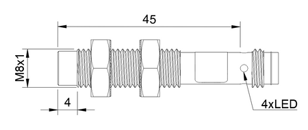 NMF08134 - 5 - Indukční snímač M8 celokovový 45 mm konektor M8 PNP NC Sn = 2 mm