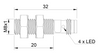 Czujnik indukcyjny M8 L=32 mm wtyczka M8 PNP NC Sn = 4 mm