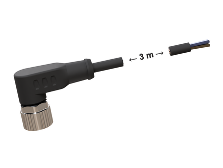 NXOC12341203 - 2 - M12 4-pin female angled connection cable, PUR wire 3 m with open ends