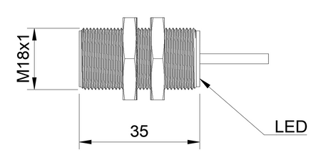 Induktív érzékelő M18 L=35 mm kábel 3m NPN NO Sn = 5 mm