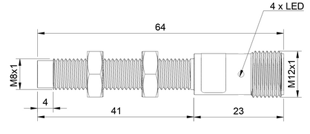 NIS08893 - 5 - Induktiver Sensor M8 Länge 64 mm Stecker M12 PNP NO Sn = 4 mm