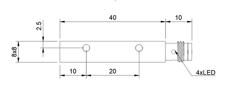 Inductive sensor square Q8 length 50 mm Connector M8 PNP NC Sn = 3 mm sensing top