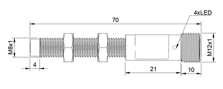 Inductive sensor M8 Metal face 70 mm connector M12 NPN NO Sn = 3,5 mm