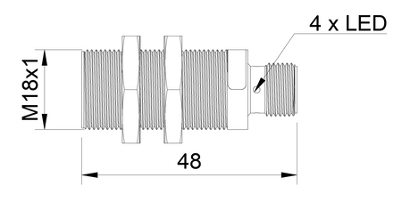 Indukčný snímač M18 L=48 mm konektor M12 PNP NC Sn = 12 mm