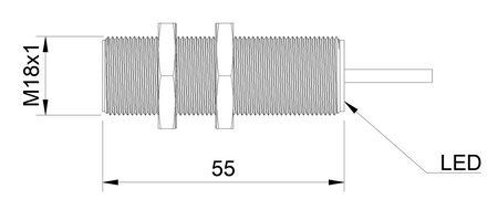 Czujnik indukcyjny M18 dla spawalnictwa 55 mm przewód 2m NPN NO Sn = 5 mm