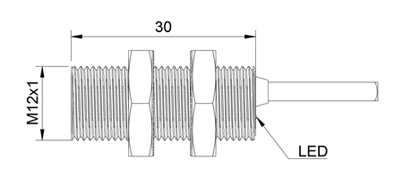 NMF12063 - 9 - Induktív érzékelő M12 teljes fém 30 mm kábel 2m PNP NO Sn = 4 mm