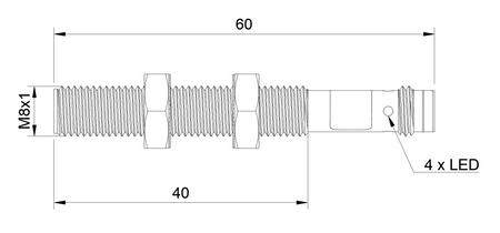 Inductive sensor M8 for welding process 60 mm connector M8 PNP NO Sn = 1 mm