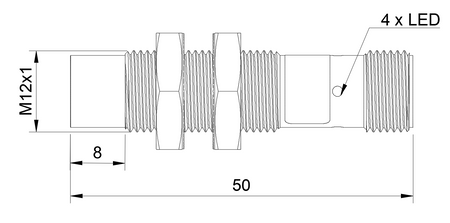 Czujnik indukcyjny M12 L=50 mm wtyczka M12 PNP NO Sn = 8 mm
