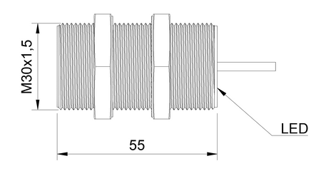 Czujnik indukcyjny M30 dla spawalnictwa 55 mm przewód 2m NPN NO Sn = 10 mm