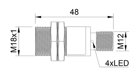 Inductive sensor M18 Metal face 48 mm connector M12 NPN NO Sn = 8 mm