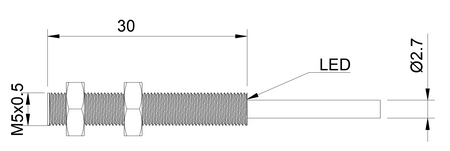 Czujnik indukcyjny M5 L=30 mm przewód 2m PNP NO Sn = 1 mm