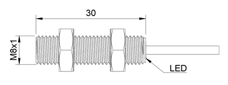 NMF08023-K0.3/M8-NF - 5 - Induktív érzékelő M8 teljes fém 35 mm kábel 0,3m csatlakozó M8 PNP NO Sn = 1 mm NF