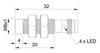 Indukční snímač M8 L=32 mm konektor M8 PNP NC Sn = 6 mm