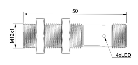 Czujnik indukcyjny M12 całometalowy 50 mm wtyczka M12 NPN NC Sn = 4 mm