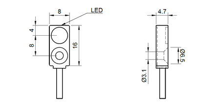 NIQ84003 - 5 - Czujnik prostopadłościenny 16x8x4.7mm Q84 wtyczka M8 PNP NO Sn = 2 mm detekcja góra