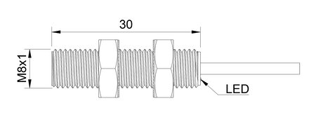 Czujnik indukcyjny M8 L=30 mm przewód 2m PNP NO Sn = 1 mm