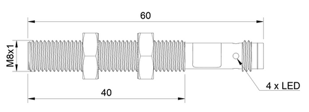 Inductive sensor M8 60 mm connector M8 NPN NO Sn = 2 mm