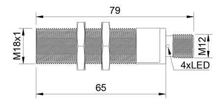Czujnik indukcyjny M18 całometalowy 79 mm wtyczka M12 NPN NO Sn = 5 mm