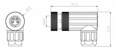 P8-4R - 6 - Buchse M8 4-pin gewinkelt – Steckverbinder für Sensoren und Industrieautomation