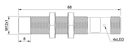 Inductive sensor M12 Metal face 68 mm connector M12 PNP NC Sn = 4 mm