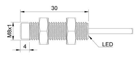 Czujnik indukcyjny M8 całometalowy 30 mm przewód 2m PNP NC Sn = 3,5 mm