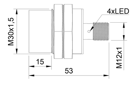 Inductive sensor M30 53 mm connector M12 PNP NO Sn = 50 mm