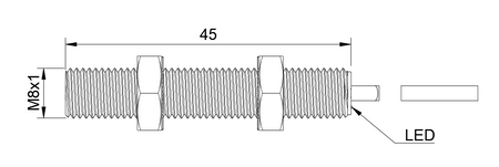 NMF08001 - 5 - Indukční snímač M8 celokovový 45 mm kabel 2m NPN NO Sn = 1 mm