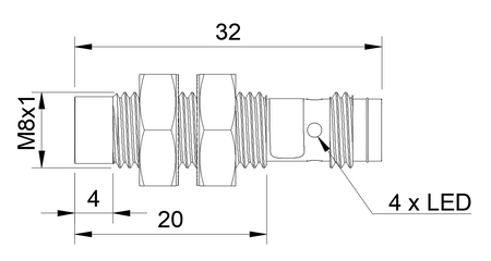 Inductive sensor M8 32 mm connector M8 NPN NO Sn = 2 mm
