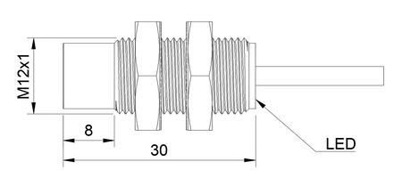 Induktiver Sensor M12 L=30 mm Kabel 2m PNP NO Sn = 8 mm