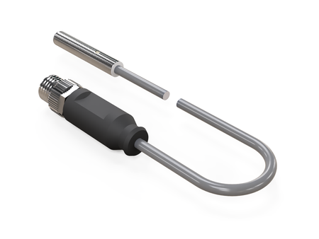 Czujnik indukcyjny M5 L=28 mm przewód 0,3 m wtyczka M8 PNP NO Sn = 1,5 mm