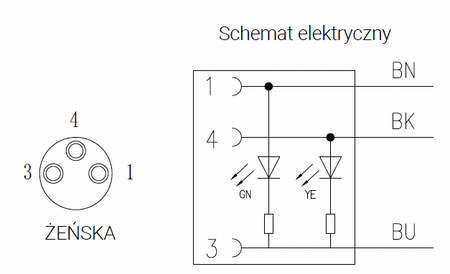 Kabel przyłączeniowy M8 3 pin żeński kątowy, dioda led, przewód PVC 3 m z otwartymi końcówkami