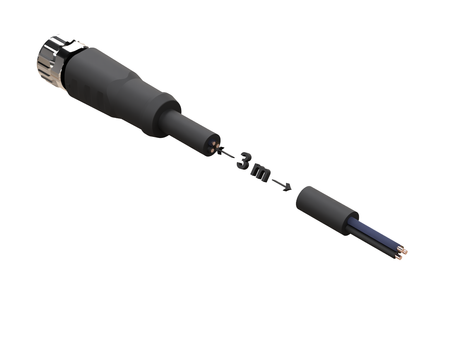 NXOC08041103 - 4 - Kabel przyłączeniowy M8 3 pin żeński prosty, przewód PVC 3 m z otwartymi końcówkami
