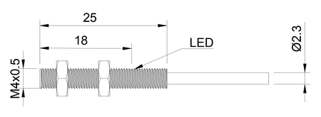 Czujnik indukcyjny M4 L=25 mm przewód 3m PNP NC Sn = 1 mm