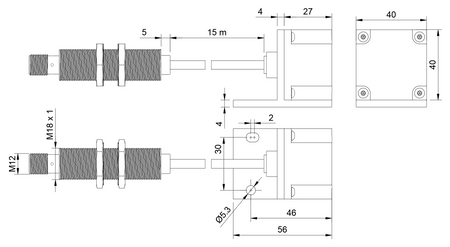 Indukční snímač vysokoteplotní Q40 kabel 15m PNP NO&NC Sn = 25 mm Tmax = 250 stupňů