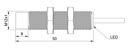 Czujnik indukcyjny M12 dla spawalnictwa 50 mm przewód 2m PNP NC Sn = 4 mm