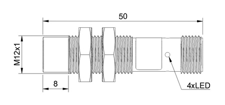 Czujnik indukcyjny M12 całometalowy 50 mm wtyczka M12 PNP NC Sn = 6 mm