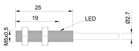 Inductive sensor M5 25 mm cable 0,3 m connector M8 NPN NO Sn = 0,8 mm