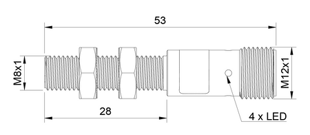 Inductive sensor M8 53 mm connector M12 PNP NO Sn = 1 mm