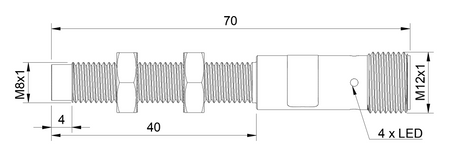 Inductive sensor M8 70 mm connector M12 NPN NC Sn = 6 mm