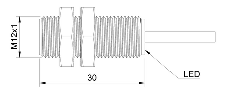 Indukčný snímač M12 L=30 mm kábel 2m PNP NO Sn = 8 mm