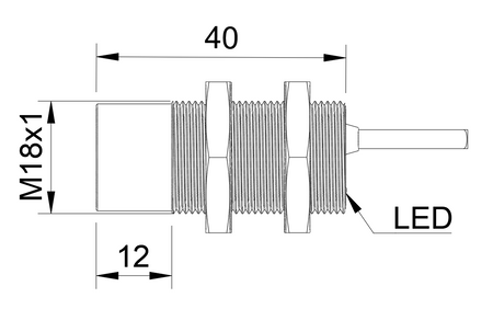 NMF18033 - 5 - Indukční snímač M18 celokovový 40 mm kabel 2m PNP NO Sn = 8 mm