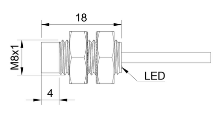 Czujnik indukcyjny M8 L=18 mm przewód 2m NPN NO Sn = 6 mm