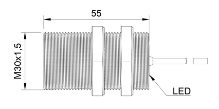 Czujnik indukcyjny M30 całometalowy 55 mm przewód 2m PNP NO Sn = 10 mm