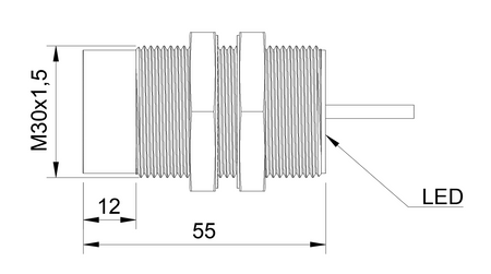 NWI30013 - 5 - Indukčný snímač M30 pre zváranie 55 mm kábel 2m PNP NO Sn = 15 mm