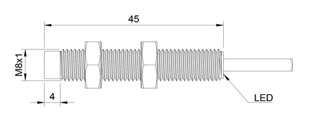 Inductive sensor M8 for welding process 45 mm cable 5m PNP NO Sn = 2 mm
