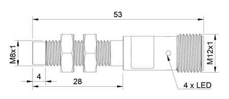Inductive sensor M8 53 mm connector M12 NPN NO Sn = 2 mm