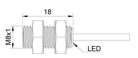 Czujnik indukcyjny M8 L=18 mm przewód 5m NPN NO Sn = 2 mm
