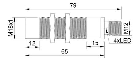 Czujnik indukcyjny M18 całometalowy 79 mm wtyczka M12 PNP NC Sn = 8 mm FE